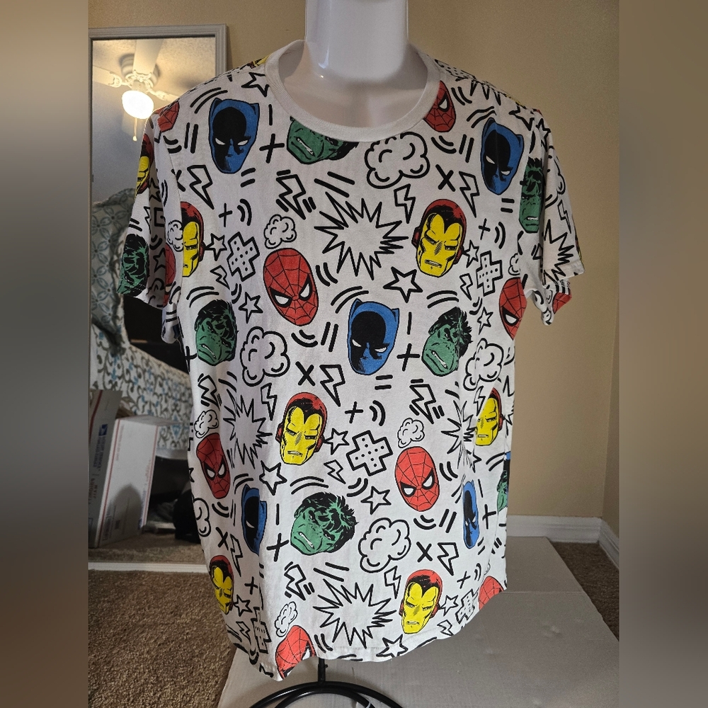 MARVEL Comics Graphic White T-Shirt, Men’s Size L Hulk Spider-Man (J2)